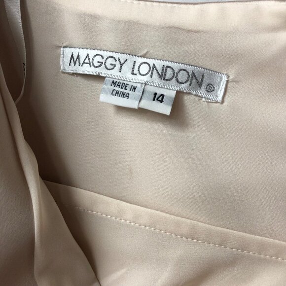 Maggy London Elegant Champagne‎ Sleeveless Draped Satin Sheath Dress 14 NWT - Picture 13 of 15